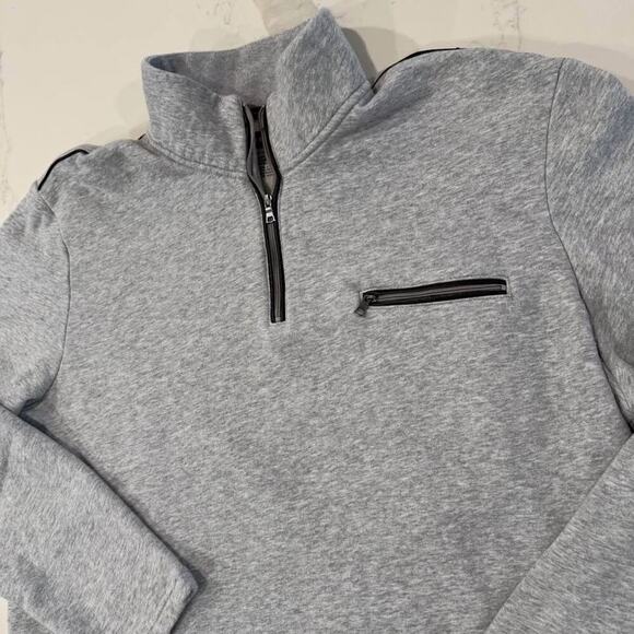 Alfani 1/4Zip Fleece Pullover Sweater MockNeck Mens XXL Gray Faux Leather Detail - Picture 2 of 4